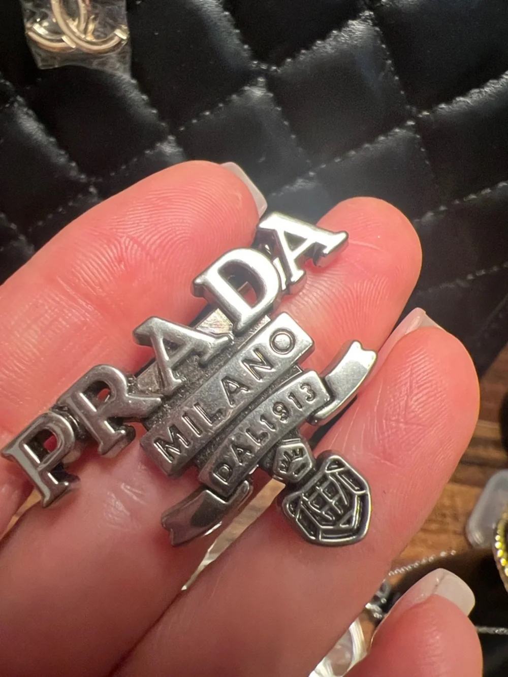 Silver-Tone Milano Logo Brooch - Silver - Picture 3 of 8